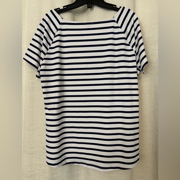 Talbots Effortless ladies Jersey Navy & White Square-neck Riviera Stripe size L - Picture 2 of 5